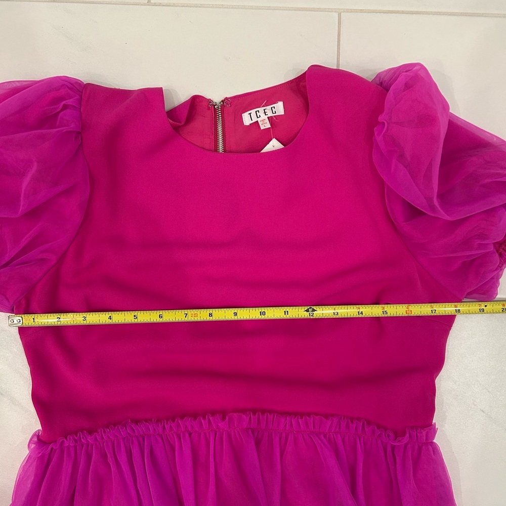 💖TCEC Magenta Hot Pink Mesh Ruffle Top Large NWT - Picture 9 of 10